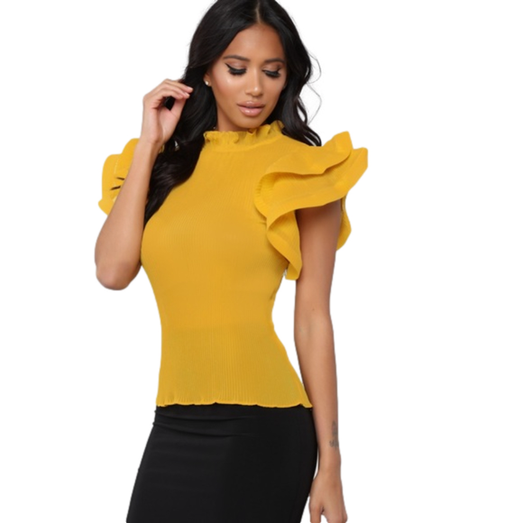 Lovesong Mustard Ruffle Sleeve Blouse - Picture 9 of 10